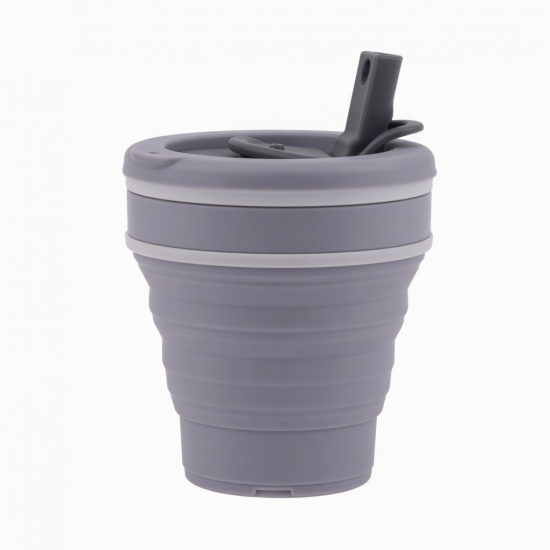 Portable Travel Outdoor Camping Silicone Water Coffee Mug Straw Cap Microwave