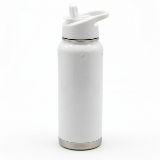 Sports Drink Bottle Gym Double Wall Vacuum Insulated Stainless Steel White Water