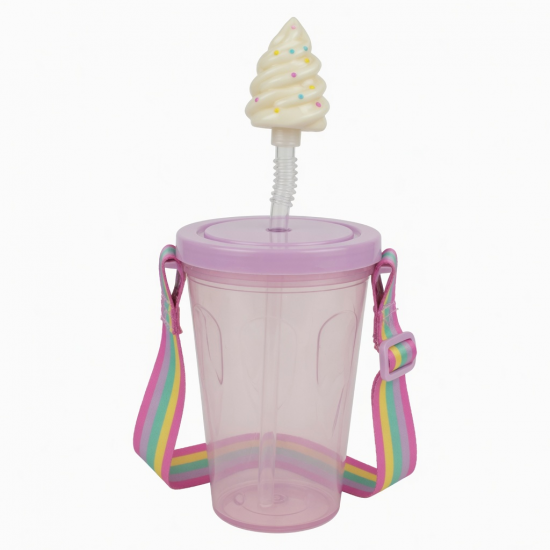 Water Cup With Ice Cream Straw Gift Plastic Strap 20