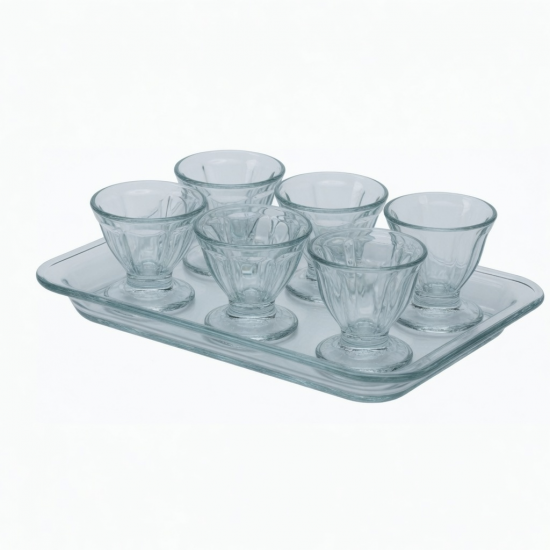Classic Ice Cream Cup Tray Set Pudding Fruit Clear Glass With Colored Big