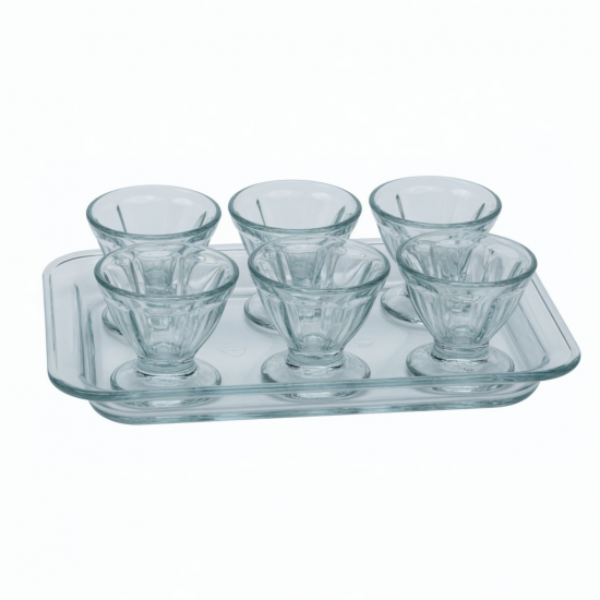 Classic Ice Cream Cup Tray Set Pudding Fruit Clear Glass With Colored Big