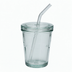 Borosilicate Glass Mug Cup With Straw And Lid Logo 12oz Clear Drinking Tumbler 2