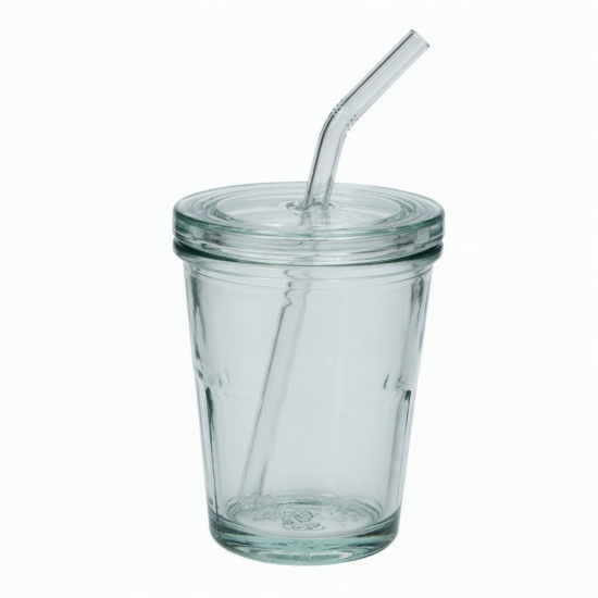 Borosilicate Glass Mug Cup With Straw And Lid Logo 12oz Clear Drinking Tumbler 2