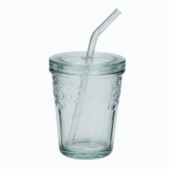 Borosilicate Glass Mug Cup With Straw And Lid Logo 12oz Clear Drinking Tumbler 2