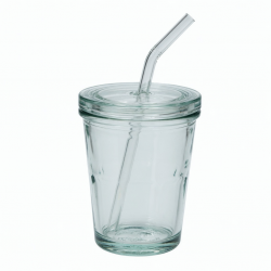 Borosilicate Glass Mug Cup With Straw And Lid Logo 12oz Clear Drinking Tumbler 2