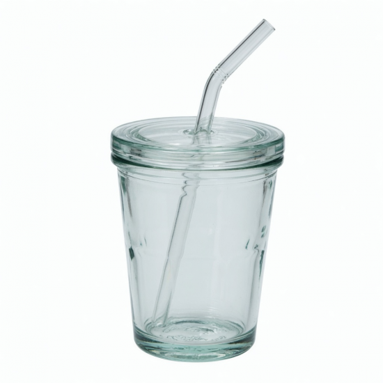 Borosilicate Glass Mug Cup With Straw And Lid Logo 12oz Clear Drinking Tumbler 2