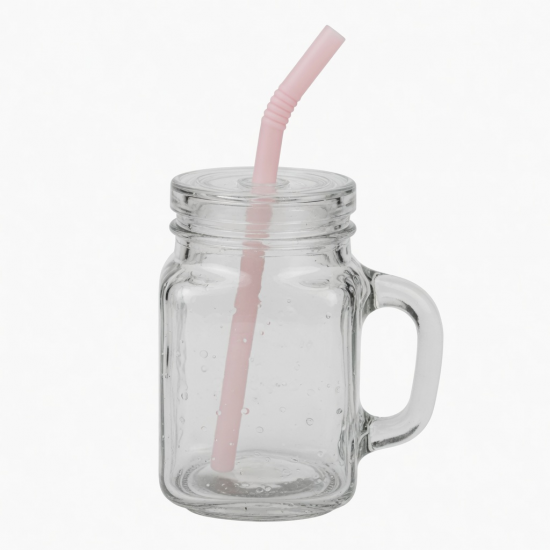 Square Cute Glass Water Cup With Handle Straw For Boiling 20 5
