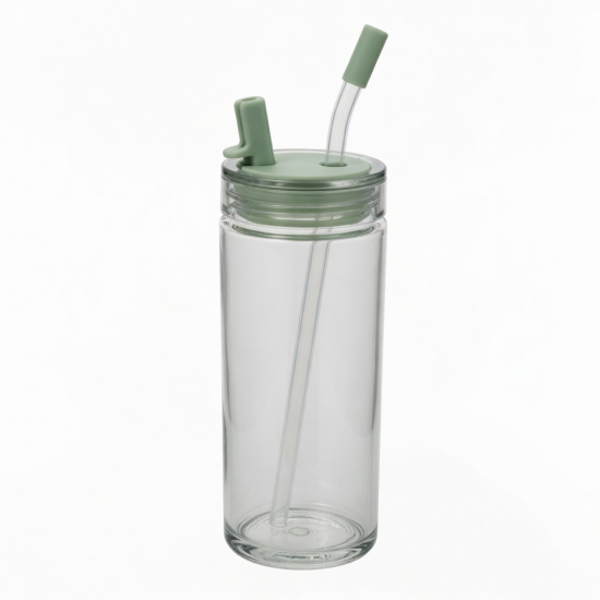 Eco Friendly Clear Glass Water Bottle Cups With Lids And Straws For Style 2B 20