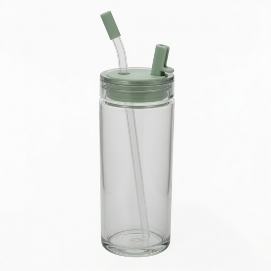Eco Friendly Clear Glass Water Bottle Cups With Lids And Straws For Style 2B 20