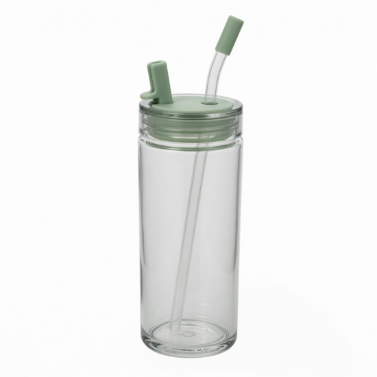Eco Friendly Clear Glass Water Bottle Cups With Lids And Straws For Style 2B 20