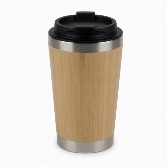 Bamboo 450ml Tumbler Double Wall Insulated Stainless Steel Coffee Mug Thermal