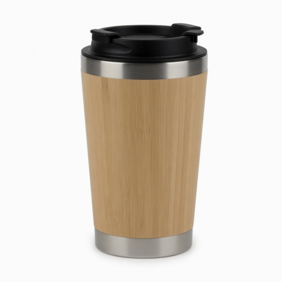 Bamboo 450ml Tumbler Double Wall Insulated Stainless Steel Coffee Mug Thermal