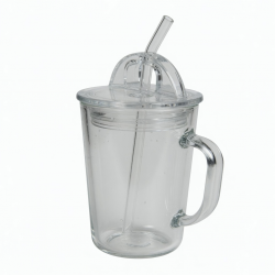 Simple Clear Glass Water Cup With Straw Lid And Handle 7 8 9 13 5cm Household Of