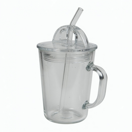 Simple Clear Glass Water Cup With Straw Lid And Handle 7 8 9 13 5cm Household Of