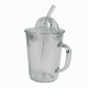 Simple Clear Glass Water Cup With Straw Lid And Handle 7 8 9 13 5cm Household Of