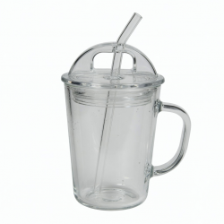 Simple Clear Glass Water Cup With Straw Lid And Handle 7 8 9 13 5cm Household Of