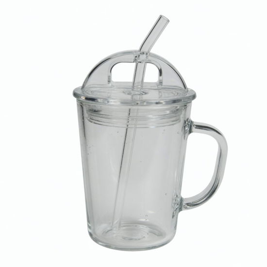 Simple Clear Glass Water Cup With Straw Lid And Handle 7 8 9 13 5cm Household Of