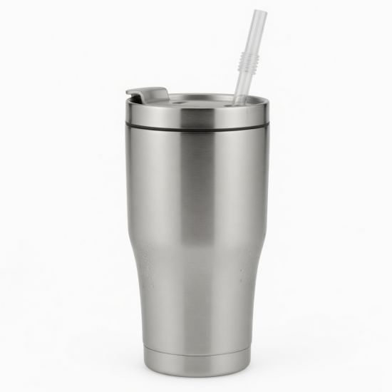 Double Wall Vacuum Steel Travel 304 Stainless Mug With Lid And Straw Water